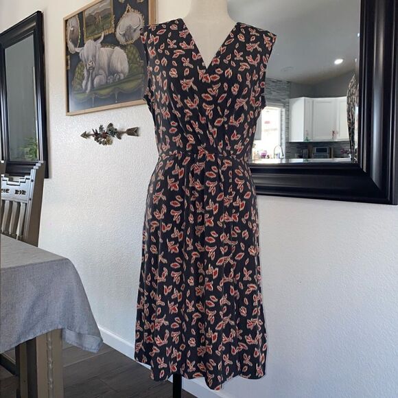 Banana Republic Womens Printed Stretch V-Neck Sleeveless Wrap Dress Black Small - Picture 7 of 14